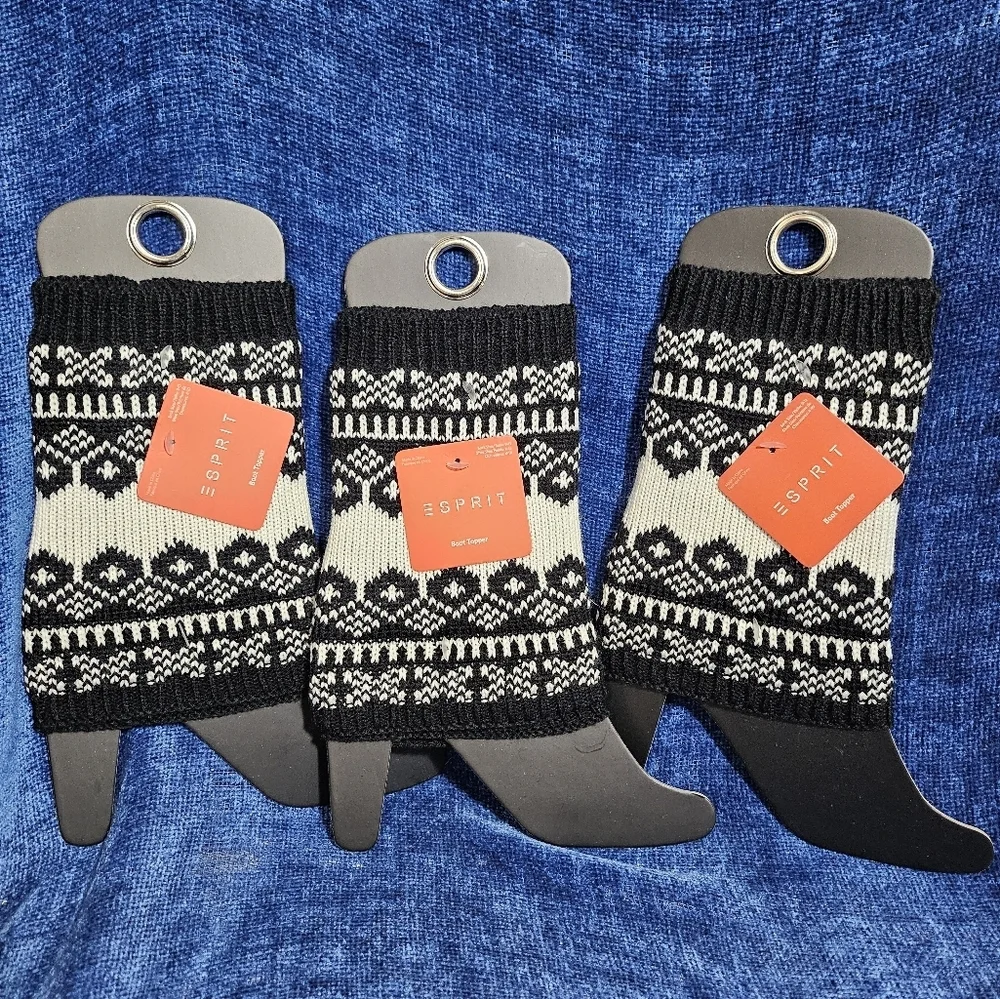 Esprit Black White Cream Knit Boot Toppers - Picture 5 of 6